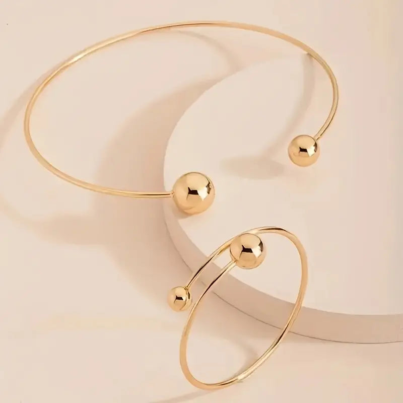 Minimalistyczny komplet choker i bransoletka Glow | Złoto
