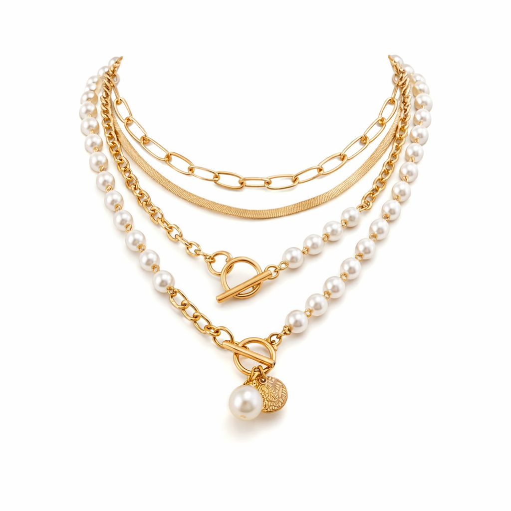 Set de Collares Vintage de Perlas y Cadena Serpiente