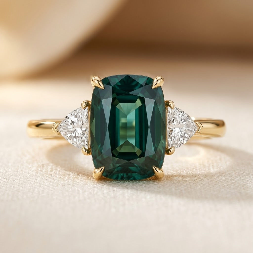 Pierścionek soliter ze szmaragdem | Złoto
