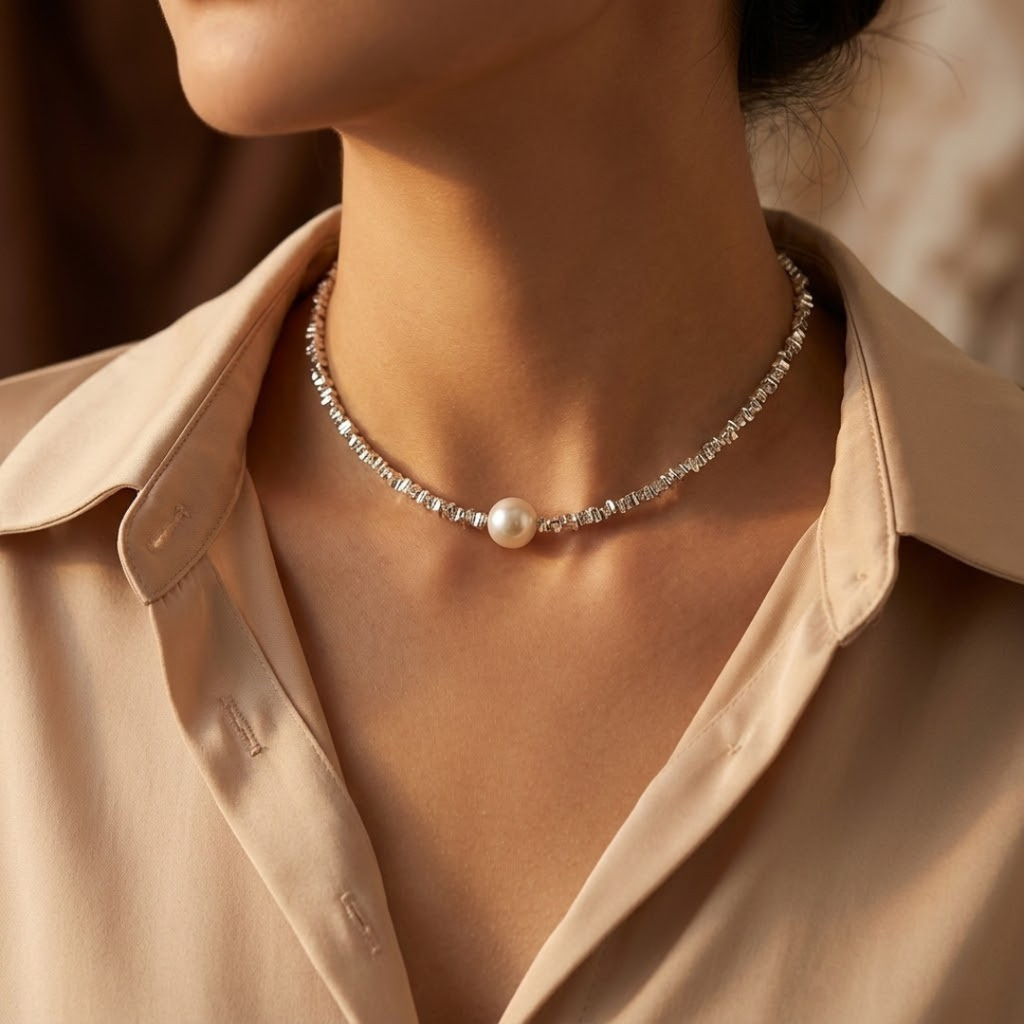 Minimalistyczny choker z perłą | Srebro