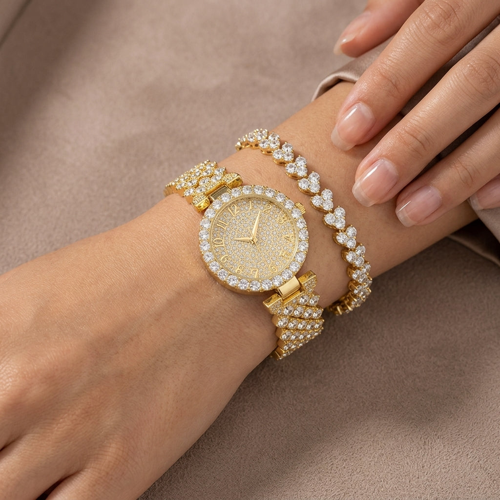 Zestaw zegarek i bransoletka Luxe Radiance | Złoto