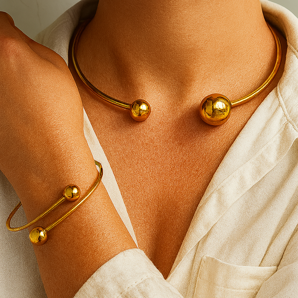 Minimalistyczny komplet choker i bransoletka Glow | Złoto