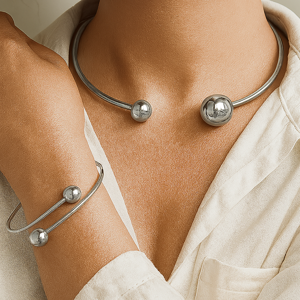 Minimalistyczny komplet choker i bransoletka Glow | Złoto
