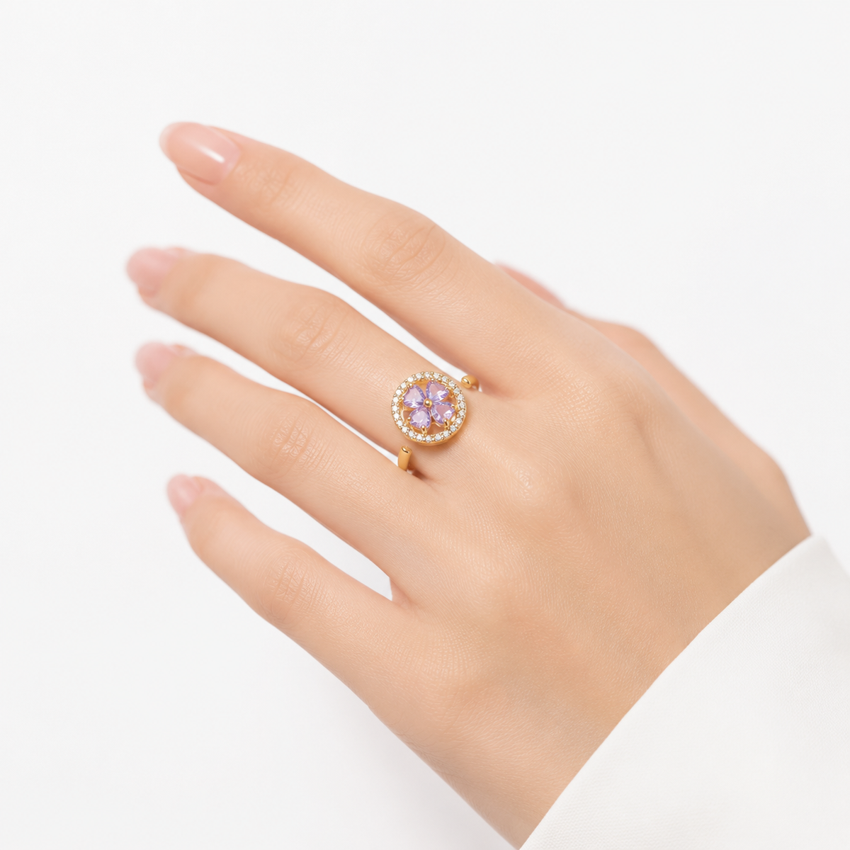 Kwiatowy pierścionek z szafirem | Złoto