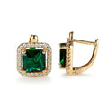 Złote kolczyki z kwadratową zieloną cyrkonią | Złoto